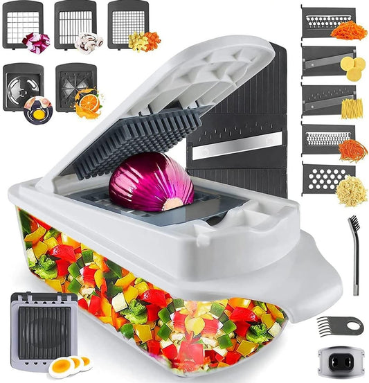 Vegetable Chopper, Multi 22-in-1 Veggie Mandoline Slicer, Food Cutter Chopper for Potato Tomato Fruit with Container, Recipe, 11 Blades, Lemon Squeezer, Egg Separator & Slicer