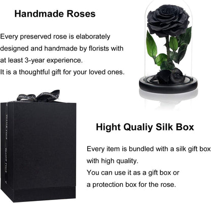 NATROSES Handmade Preserved Roses in Glass Dome, Black Roses Roses, Preserved Flowers Gifts for Women, Mothers Day Flowers
