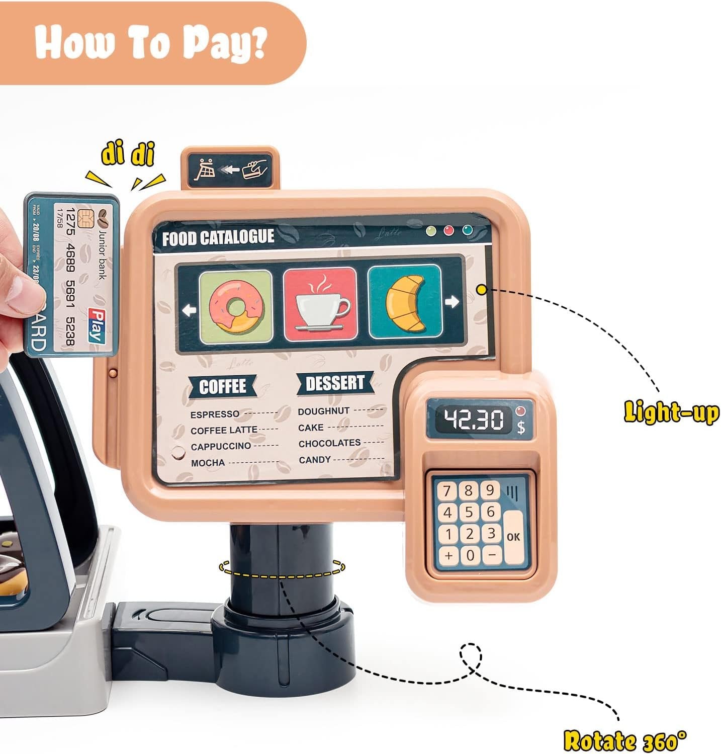 Pretend Role Play Toy Coffee Shop for Boys and Girls with Coffee Maker Machine and Fake Donuts 41Pcs (coffe2)