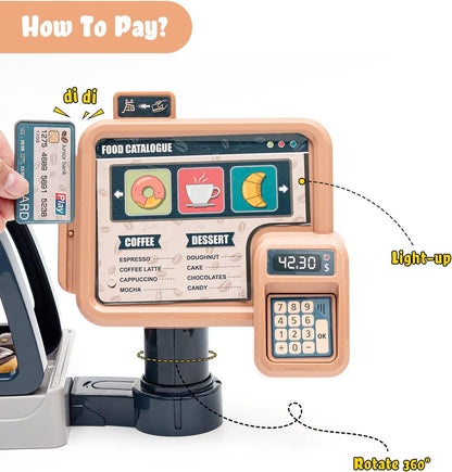 Pretend Role Play Toy Coffee Shop for Boys and Girls with Coffee Maker Machine and Fake Donuts 41Pcs (coffe2)