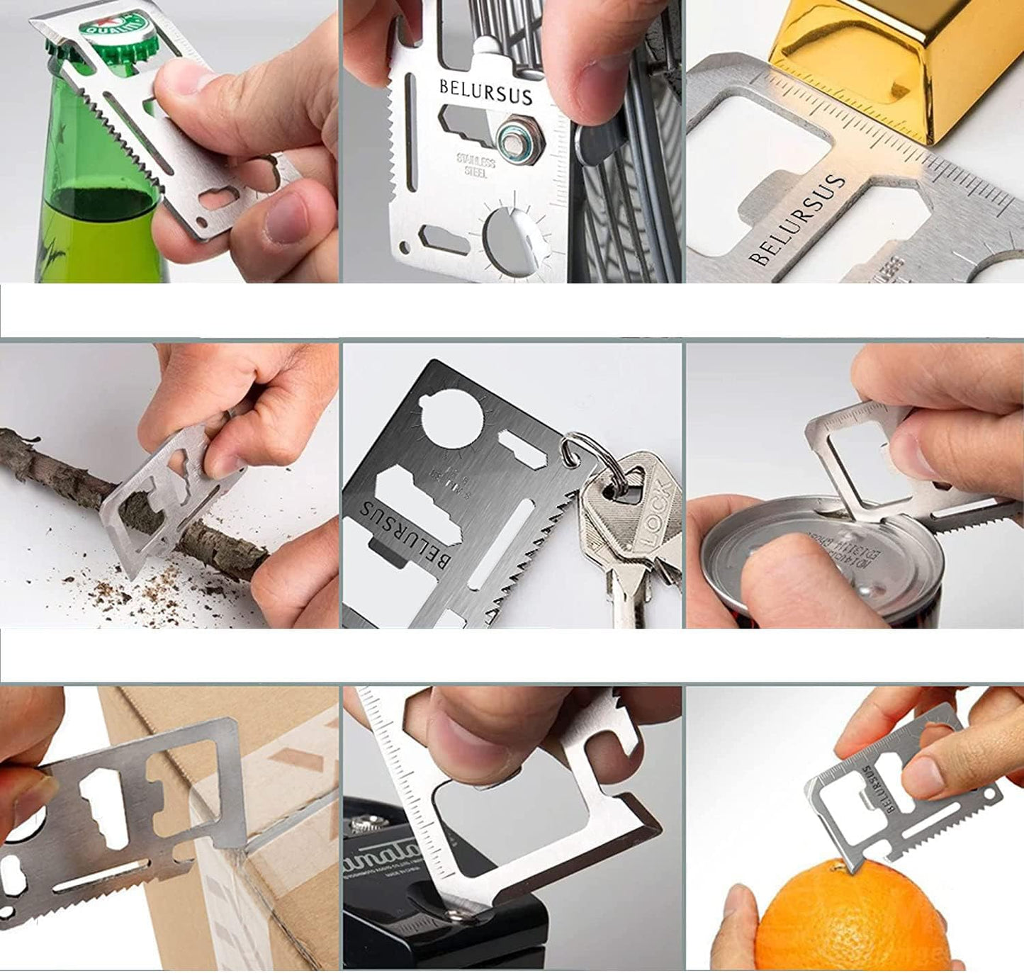 Credit Card 11-in-1 Survival Pocket Tool, Multi Function Portable Outdoor Thickened Stainless Tool, Multipurpose Bottle Opener, Can Opener, Lock pick (10 PCS)