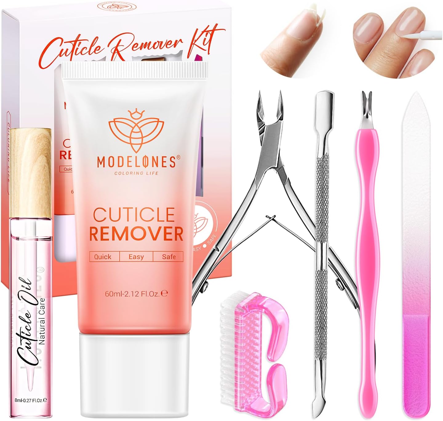 Modelones Cuticle Remover Kit - Cuticle Remover Cream & Cuticle Oil, Cuticle Care Kit w/Cuticle Trimmer Cuticle Pusher & Cuticle Nipper for DIY Nail Manicure, Removedor de Cuticula for Nail Care