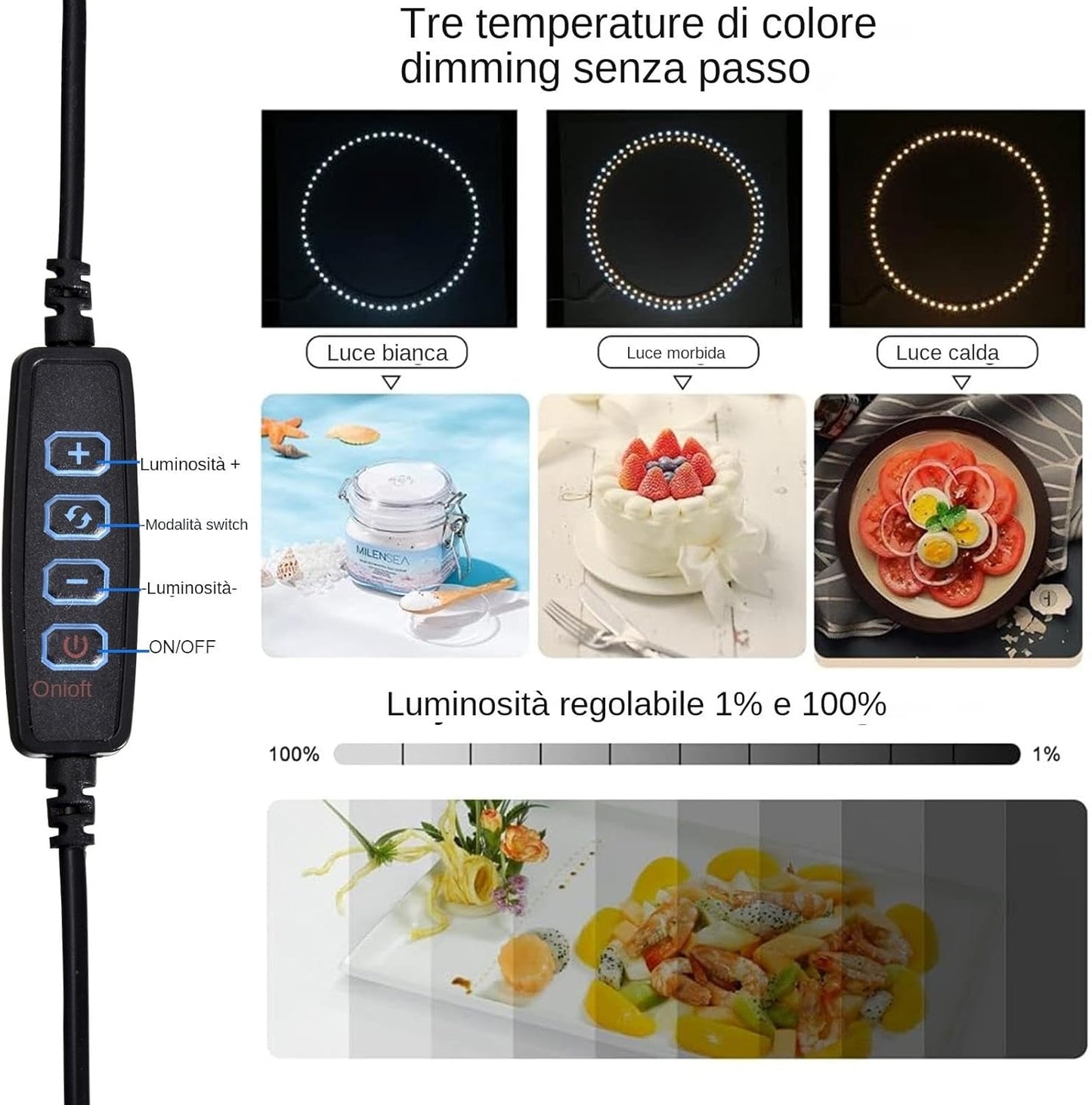 Pro Photo Box 80 x 80 cm | Set of Light Boxes for Product Photography | 3 Bright Temperatures with Light Box, Light Strip, Dimming Button, 5 Waterproof PVC Background