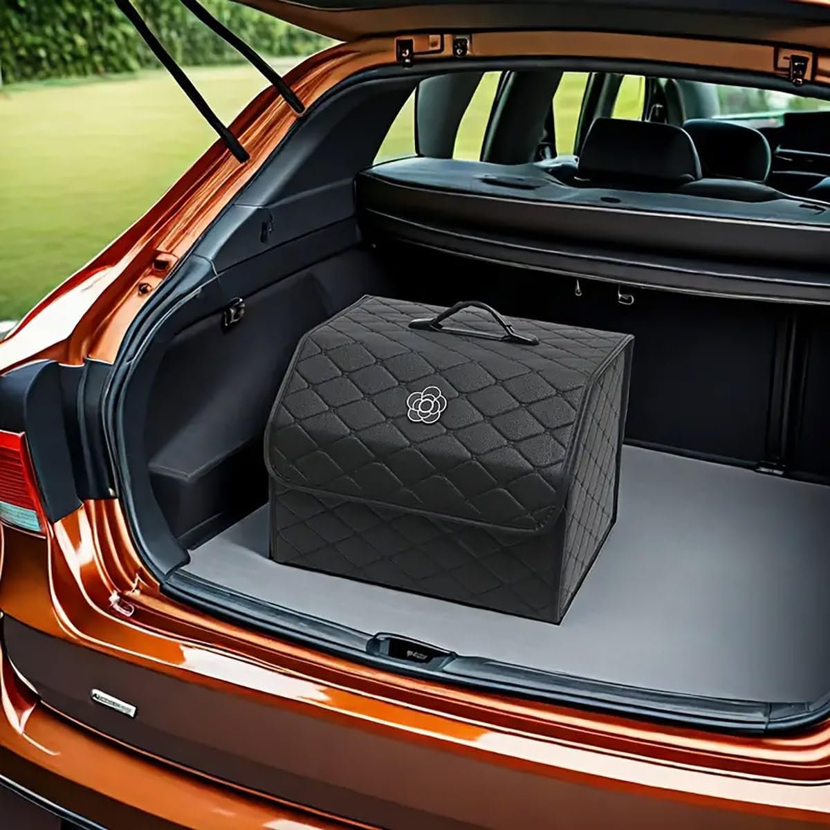 AIMALL Quilted Car Trunk Organizer, Multifunctional Storage Box for Women, Stylish Black