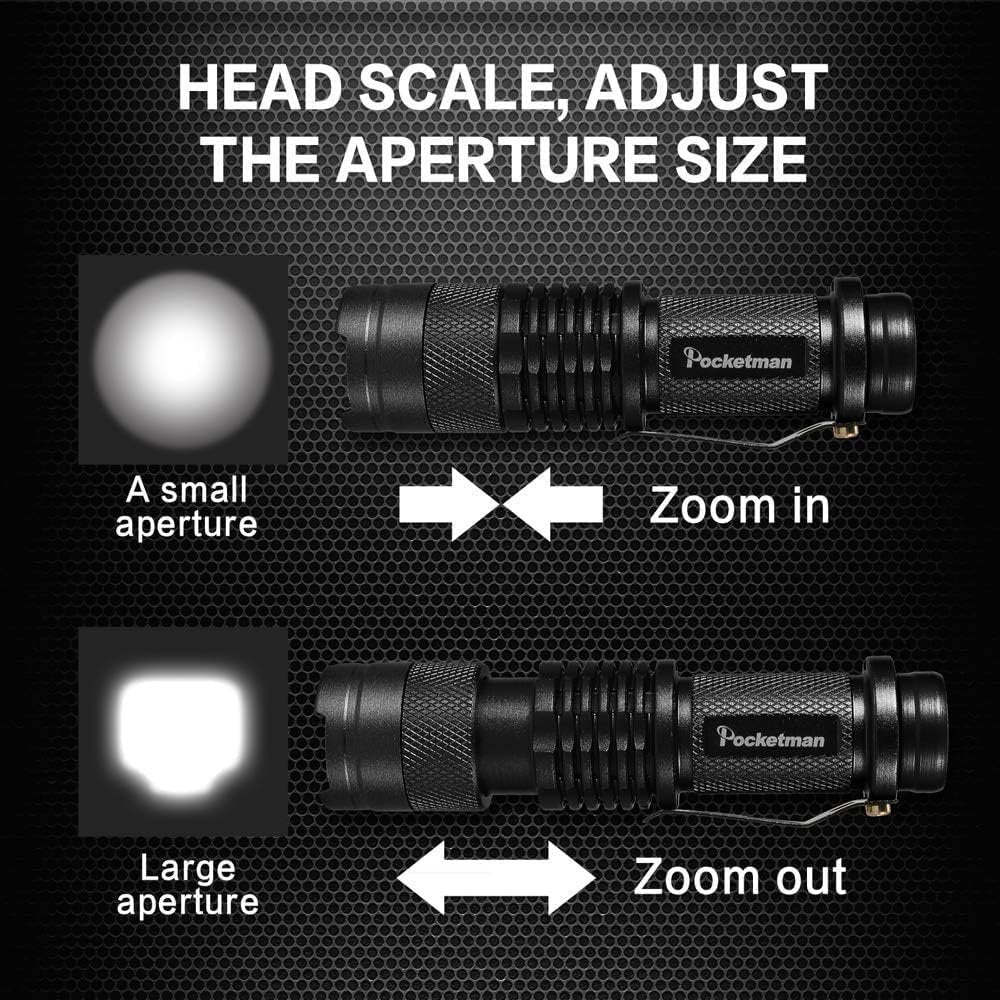 LED Flashlight Mini Flashlight 300 Lumen Portable Tactical Zoomable Pocket Flashlight Light Adjustable Focus for Kids Camping Emergency Travel Hiking Flashlight Lights（3 Pack）