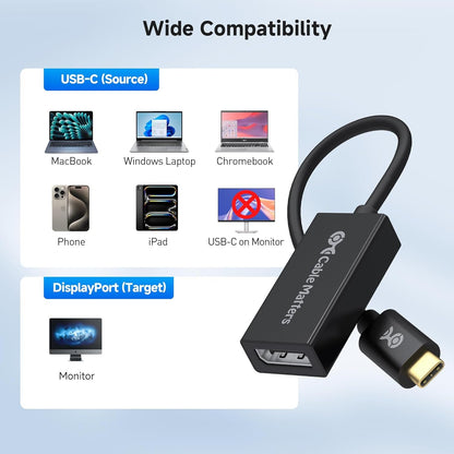 Cable Matters USB C to DisplayPort Adapter (USB C to Displayport 1.4) with 8K@60hz, 4K@144hz, HDR Support - Thunderbolt 4&3/USB4 Port Compatible with Oculus Rift S, MacBook Pro, Dell XPS, Surface Pro