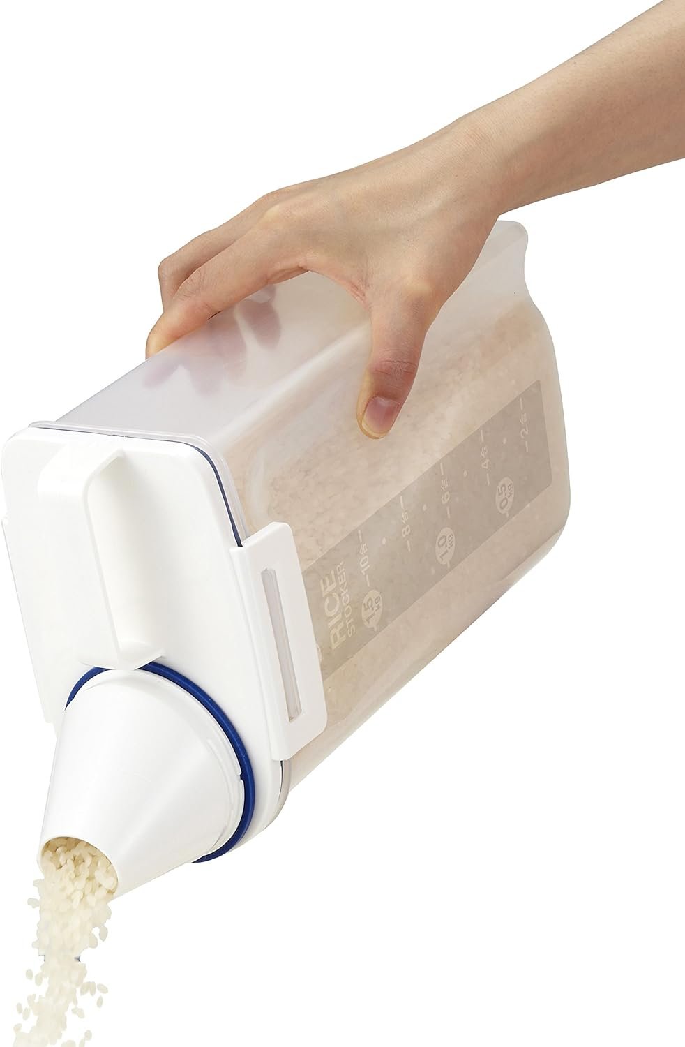 Asvel Rice Container Bin with Pour Spout Plastic Clear 2L, 7509, Plastic, White, Clear, 1 Pack