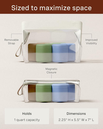 Cadence Parcel - Clear Dopp Kit with Magnetic Closure - Durable and Leak-Resistant Travel Toiletry Kit - TSA-Compliant & Modular Design - Small Hygiene Bag for Travel Essentials - 1 Qt, White, Travel