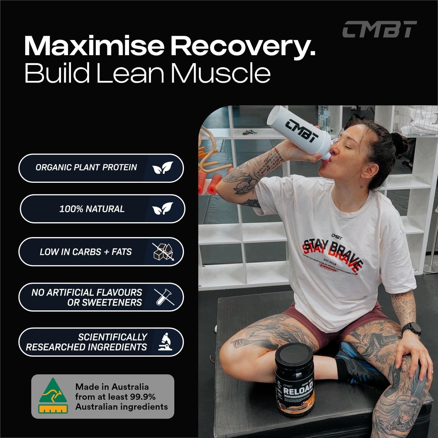 CMBT Reload Protein Powder, 22g Plant-Based Protein, Gut Health, Anti-Inflammatory, Clean Energy, Hydration Support, Banned Substance Tested, Salted Caramel, 450g