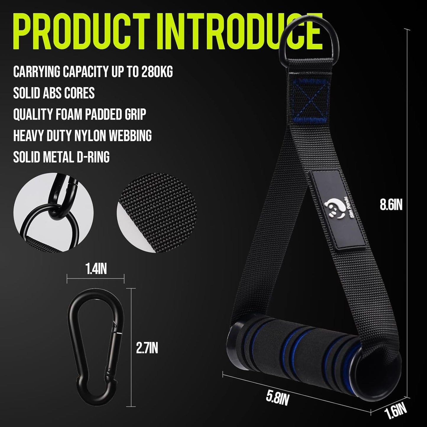 Slim Panda Exercise Handles, Resistance Band Handle, Heavy Duty Handle Attachments for Cable Machine, Pull Down Home Gym for Fitness, Workout, Crossover Tricep Exercise