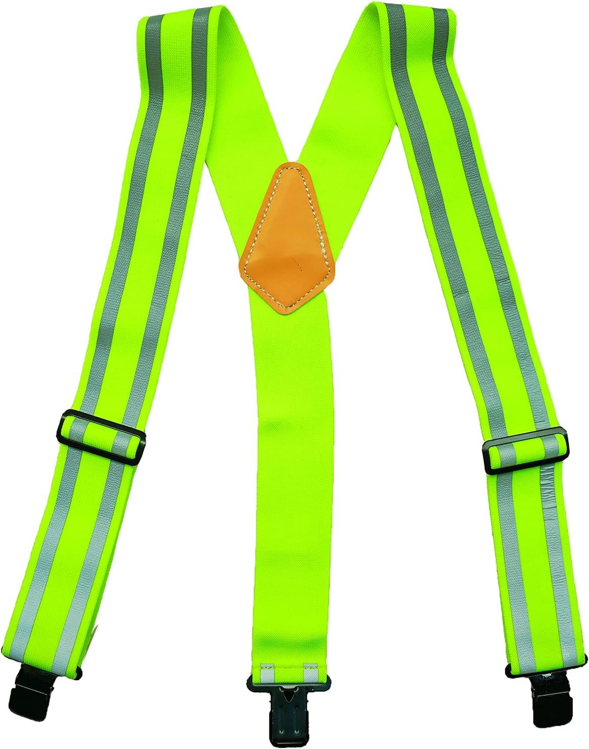 MELOTOUGH Tool Belt Suspenders Reflective Safety Suspenders With Fully Elastic 2 inch Wide Y back Heavy Duty Suspenders, Lime Green, one size fits most