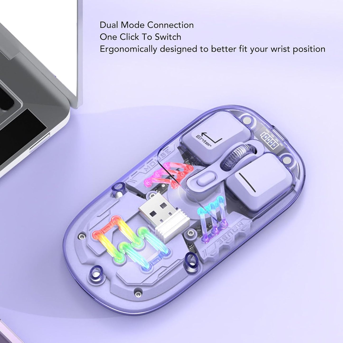 Transparent Mouse, 3000FPS Magnetic Mouse Silent Mouse with 3 Adjustable DPI, RGB Portable Mouse for Laptop PC Gaming (Purple)