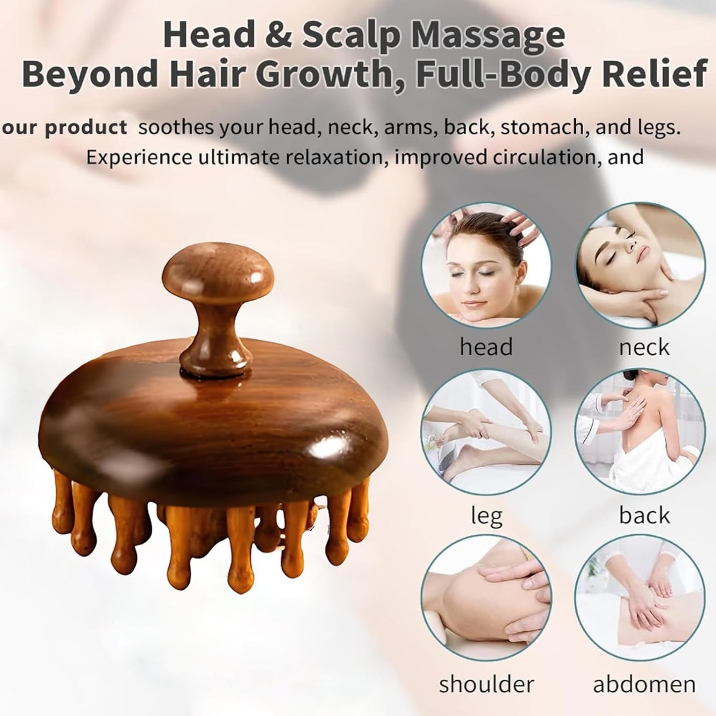 WisBtyCo Massage Hair Brush,Sandwood Hair Scalp Massager with 28 Pins, Wooden Scalp Massage Comb, Wooden with Handle, for Men and Women, Full Body Hair Brush