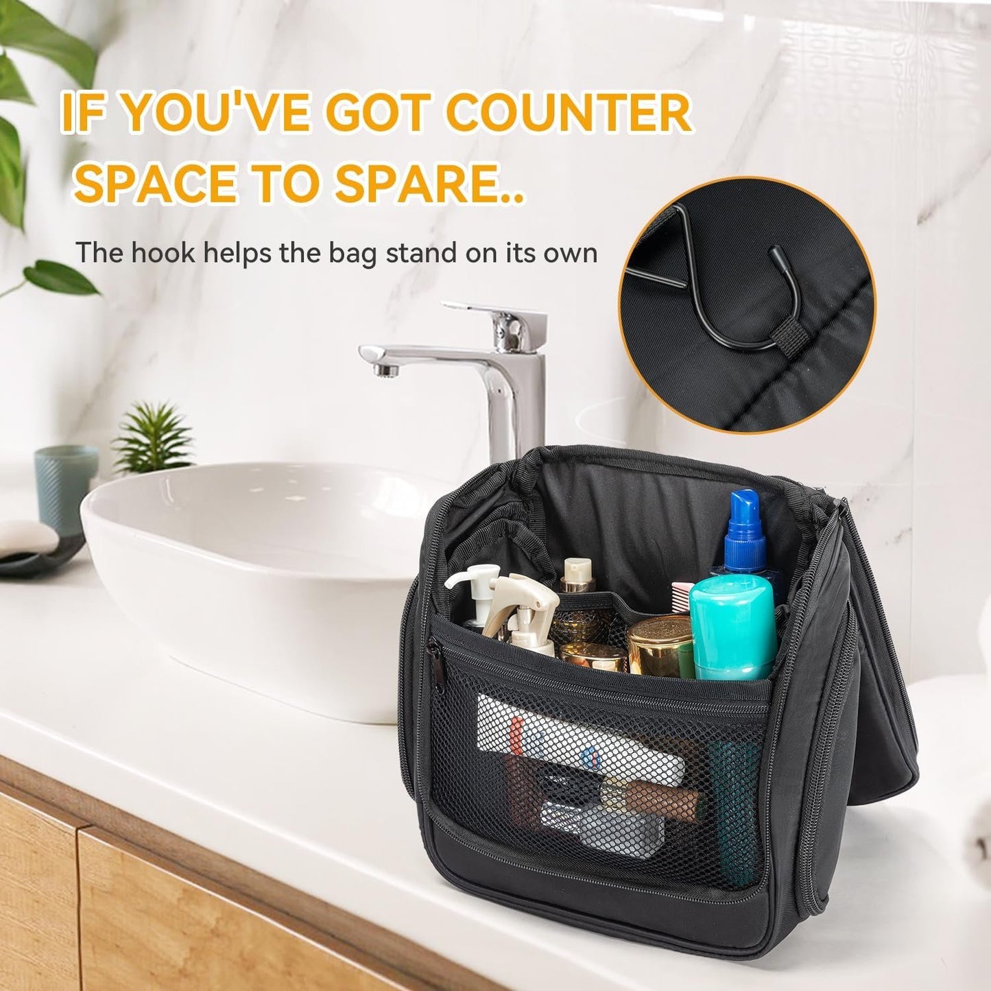 SEEKR Hanging Travel Toiletry Bag, Makeup Organiser, Expandable Compartments and Removable Pouches, for Toiletries, Cosmetics and Travel Essentials, Ideal for Luggage, Camping, Beach or Home (Black)