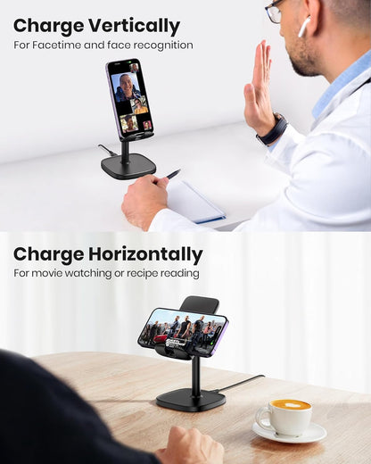 INIU Wireless Charger Stand, 15W Fast Wireless Charging Stand, Adjustable Angle Charger Dock Phone Holder, Wireless Charging Station Compatible with iPhone 16 15 14 13 12 11 Pro/Max Samsung S22 S21