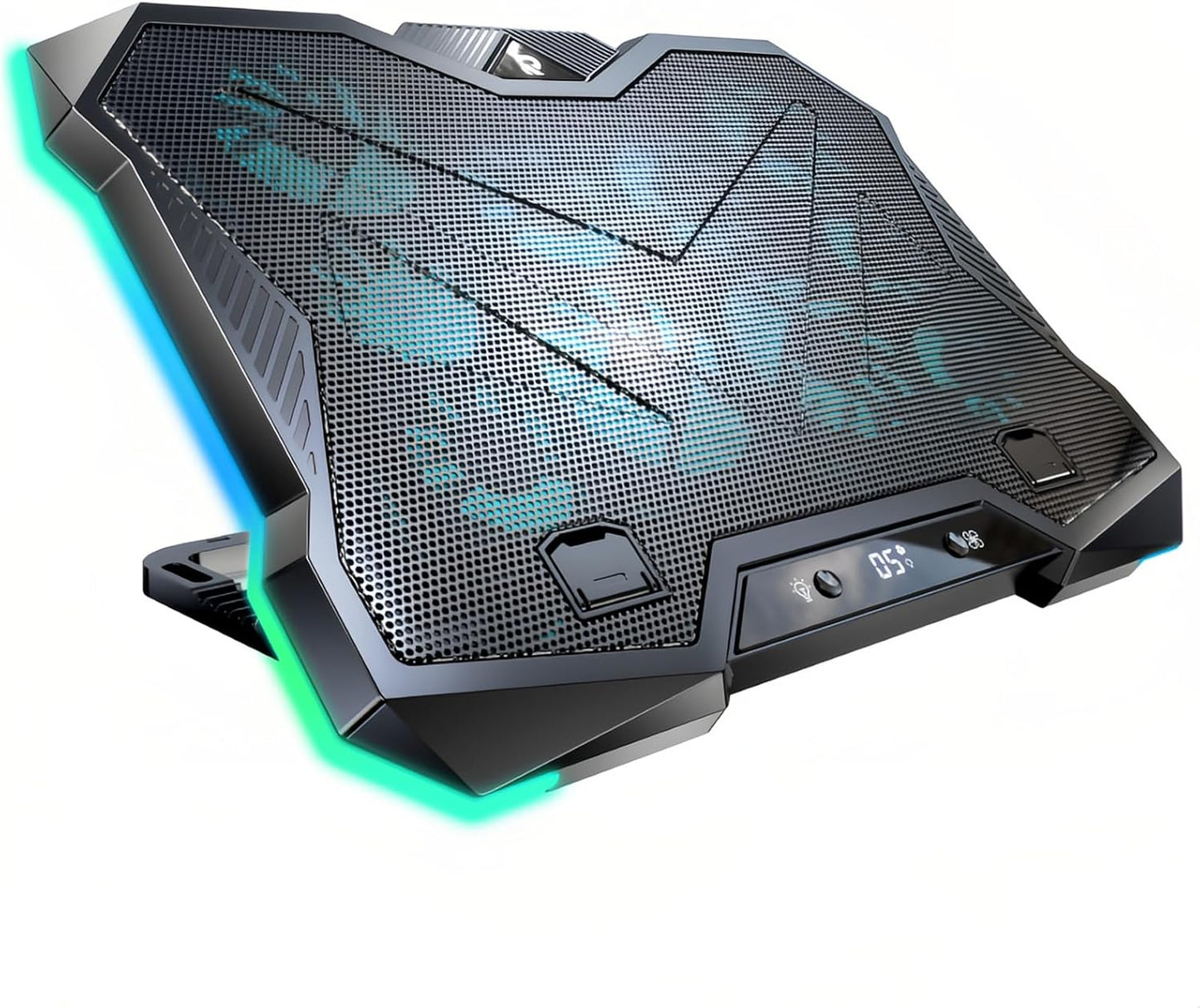 RGB Laptop Cooling Stand Pad with 10 Cooling Fans, Supports Laptops up to 18 Inches, Multiple USB Ports and Mobile Phone Stand