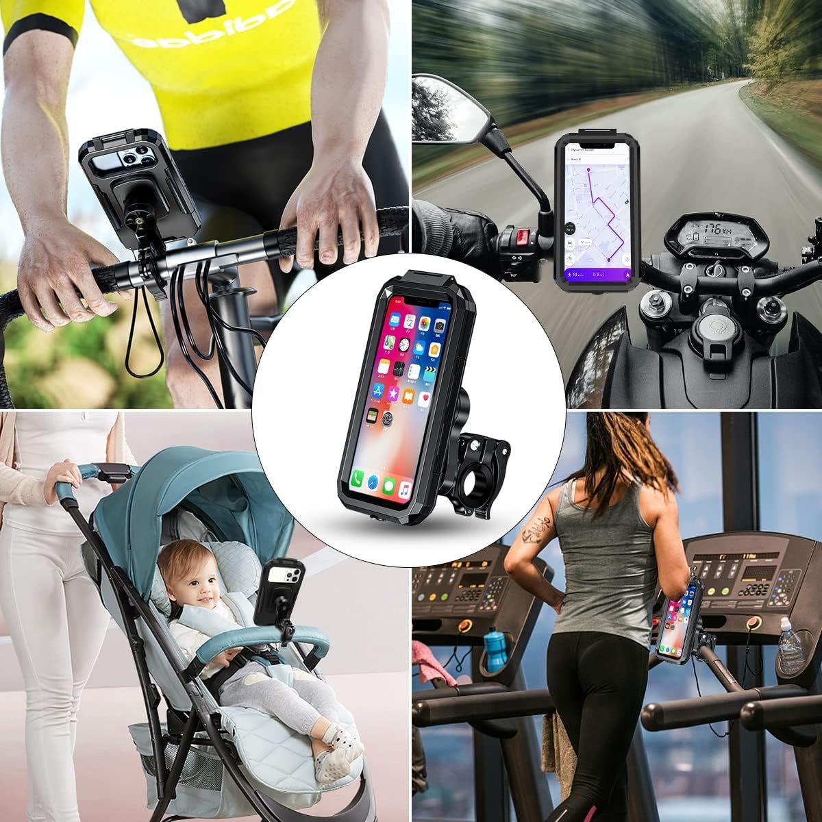 Universal Bike Cell Phone Holder, Waterproof 360° Rotation Motorcycle Phone Holder Anti-Shake Bicycle Phone Holder for 5.5-6.8 Inches Smartphone (L, Black)
