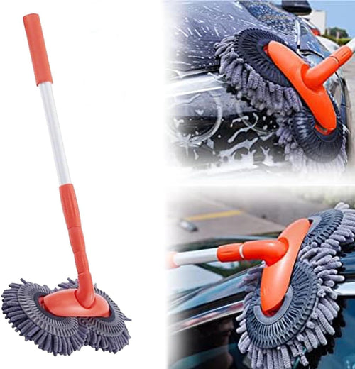 Retractable Double Layer Car Wash Brush, Long Handle Car Wash Mop, Microfiber Car Wash Brush Mop, Car Wash Brush Mop, 360Â° Rotating Car Detailing Cleaning Brush for Car Window Home Cleaning (1pcs)