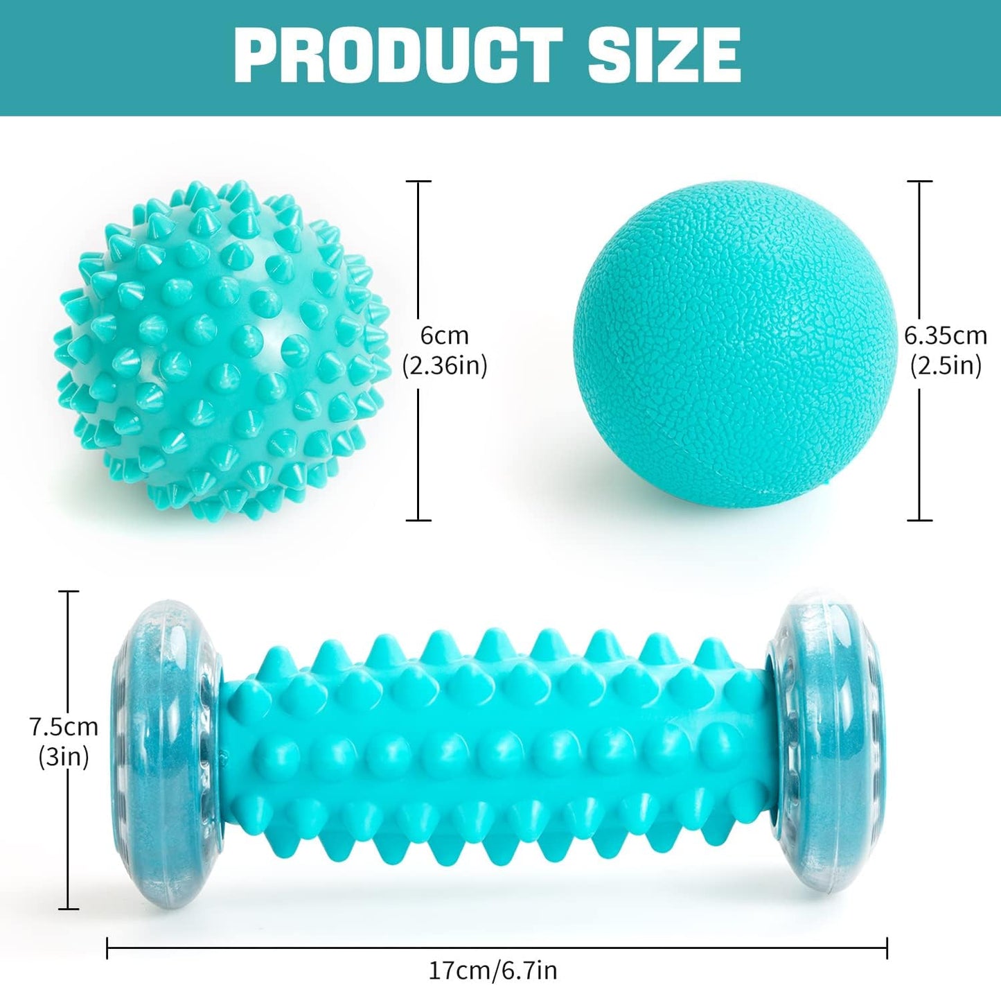 KINGTLE Foot Massage Roller Kit 3 Pcs for Plantar Fasciitis Relief, Muscle Massage Roller and Balls for Circulation and Foot Pain