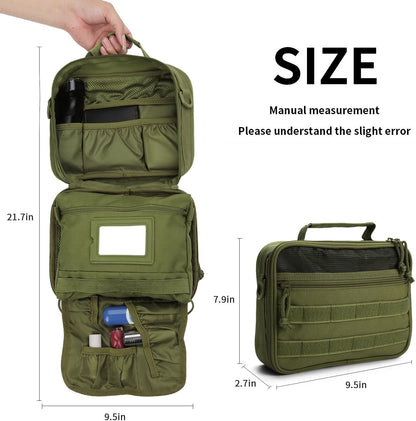 SMONT Tactical Toiletry Bag for Men, 9.5" Hanging Dopp Kit Shaving Hygiene Bag for Traveling Bathroom, Green, Multifunctional