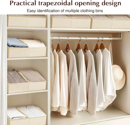 Closet Organizers and Storage Bins - 8 Pack Collapsible Divided Trapezoidal Cube Storage Bins Baskets with Orange Handle for Organizing Clothes Blankets, Toys, Books, Towels(Beige)