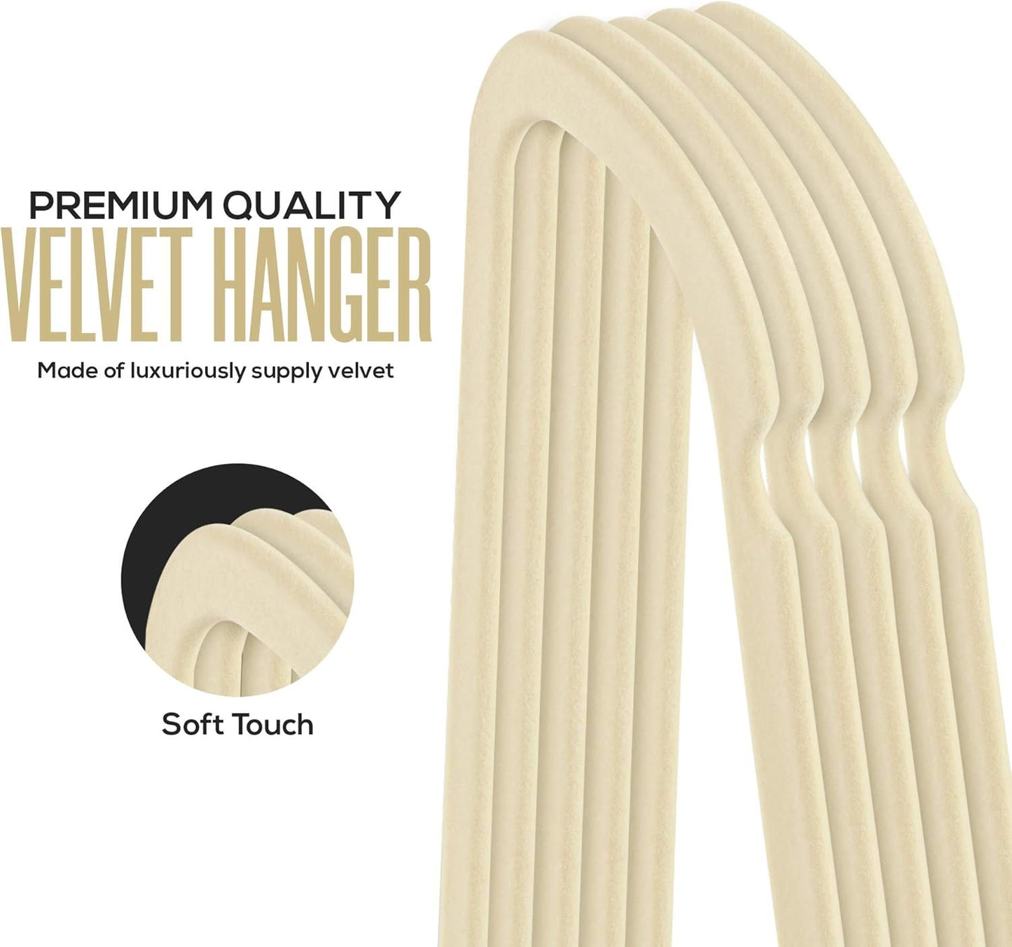 Utopia Home Pack of 50 Premium Non Slip Velvet Hangers - 360-degree rotatable Hook - Durable & Slim Coat -Pant Hangers - Ivory