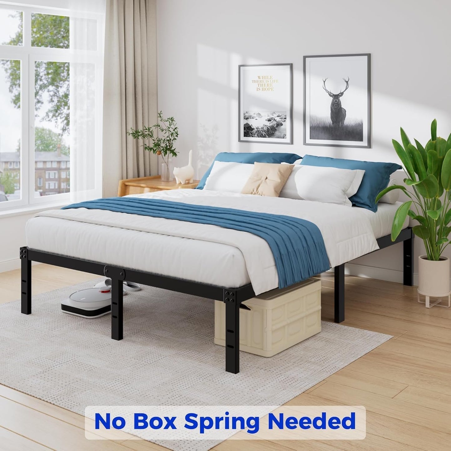 King Bed Frame 3600lbs Heavy Duty Metal Platform No Box Spring Needed with Steel Slat Support, Easy Assembly,Noise-Free 16 Inch (16 Inch, King (U.S. Standard))