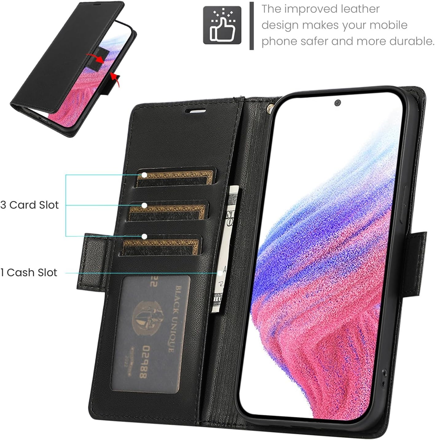 Procarcasa for Galaxy A53 Wallet Case,for Samsung Galaxy A53 5G Case[6.5 inch] PU Leather Flip Folio Cover with Card Holders Stand Feature Magnetic Clourse Protective Cover-Black
