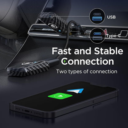 MSXTTLY Wireless Carplay Adapter & Android Auto Wireless 2 in 1, SMT-AC01 Converts Android Auto/Carplay from Wired to Wireless, Supports iOS 10+ and Android 11+, USB C/A, Plug & Play Mini Black