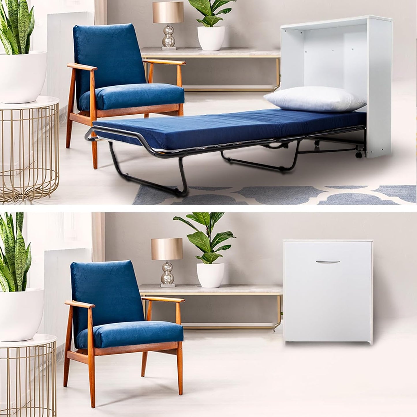 DOLCI SOGNI White 80 x 190 cm 100% Made in Italy, Retractable Bed with Wooden Slatted Base and Mattress, Pull-Out Folding Bed