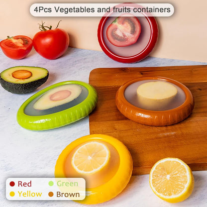 ANGEO Fruit Storage Containers for Fridge, Avocado Saver, Fruit and Vegetable Anti-Oxidation Storage Box, Set of 4 Reusable Refrigerator Storage Containers for Maintaining Freshness of Food