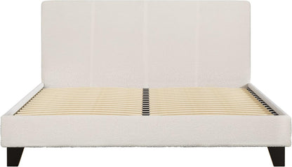 Artiss Queen Bed Frame Platform Wooden Headboard Beds Base Frames Bedroom Room Decor Home Furniture, Upholstered with White Boucle Fabric + Foam + Wood, Modern Design