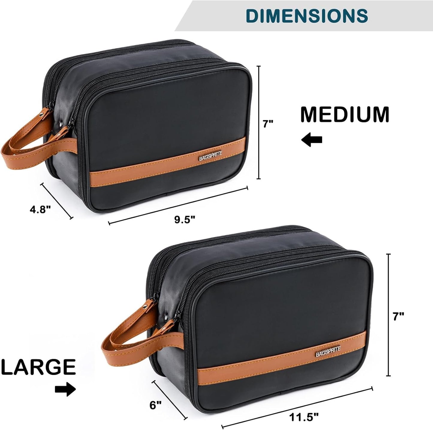 BAGSPRITE Toiletry Bag for Men, Women Travel Bag with Hanging Hook, Water-resistant Makeup Cosmetic Bag Shaving Kit Organizer, Bathroom Bag for Traveling, Black Brown, â… - Medium