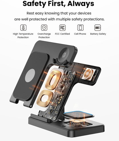 GEEKERA Wireless Charger for Samsung, 3 in 1 Foldable Wireless Charging Station for Samsung Galaxy S24 Ultra Plus S23 S22 S21 S20, Z Flip/Fold 5 4 3, Watch 6 5 4 3 Active, Buds 2 Pro/Live, Android