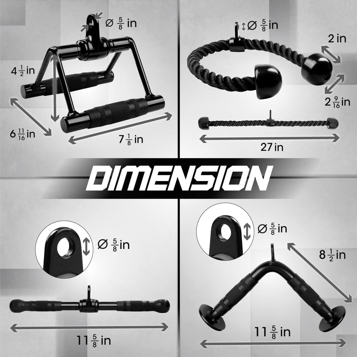 Yes4All Black Combo Tricep Press Down Cable Machine Attachment, LAT Pulldown Attachments for Gym Set with Tricep Pull Down Rope, Double D Handles, V-Shaped Bar and Rotating Pull Down Straight Bar