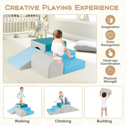BABY JOY Kids Climb and Crawl Foam Block Play Set, 4-Piece Toddler Soft Building Blocks Structures Set for Children Development, Baby Educational Soft Toy Set for Climbing, Crawling and Sliding