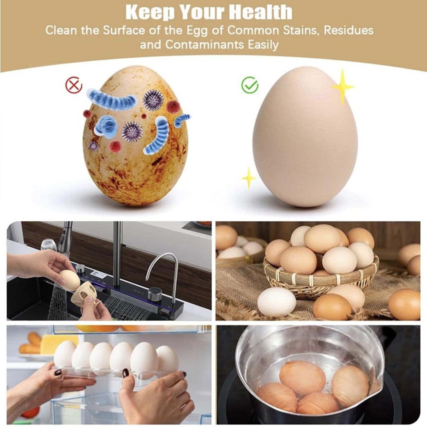 Silicone Egg Scrubber, Chicken Egg Cleaner, Reusable Brush, Soft Bristles for Gentle Scrubbing, Easy to Clean, Sturdy, Multi-Purpose for Eggs, Tomatoes, Potatoes, Kitchen Essential