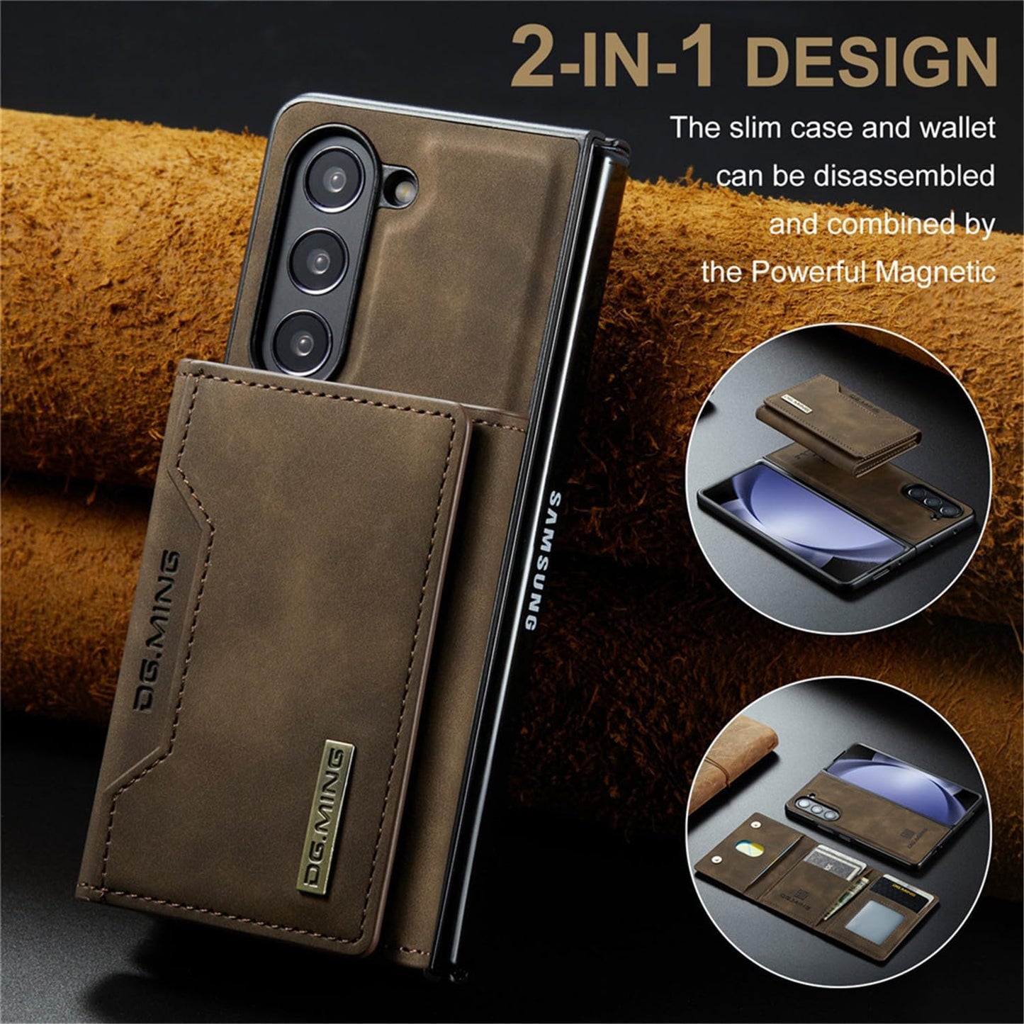Nexue Detachable Wallet Case for Samsung Galaxy Z Fold 4,Premium Leather Magnetic Back Cover Shockproof Phone Case with Trifold Card Holder Wallet for Samsung Galaxy Z Fold 4,Coffee