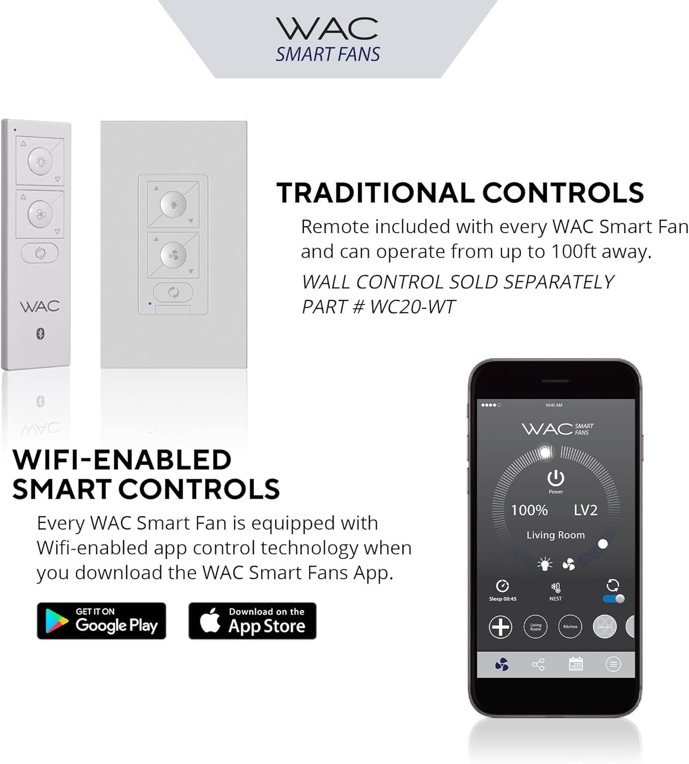 WAC Smart Fans Clean Indoor and Outdoor 3-Blade Smart Home Ceiling Fan 52in Matte White with 3000K LED Light Kit and Remote Control works with Alexa and iOS or Android App