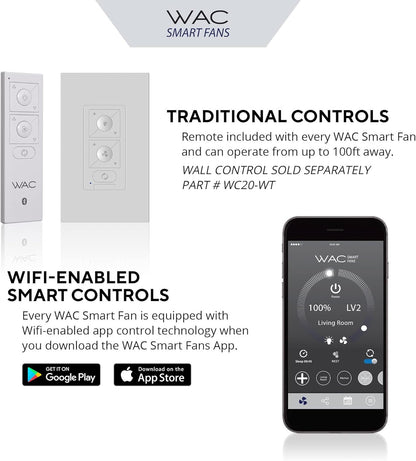 WAC Smart Fans Eclipse Indoor and Outdoor 5-Blade Smart Home Ceiling Fan 54in Satin Brass Matte White with 3000K LED Light Kit and Remote Control works with Alexa and iOS or Android App