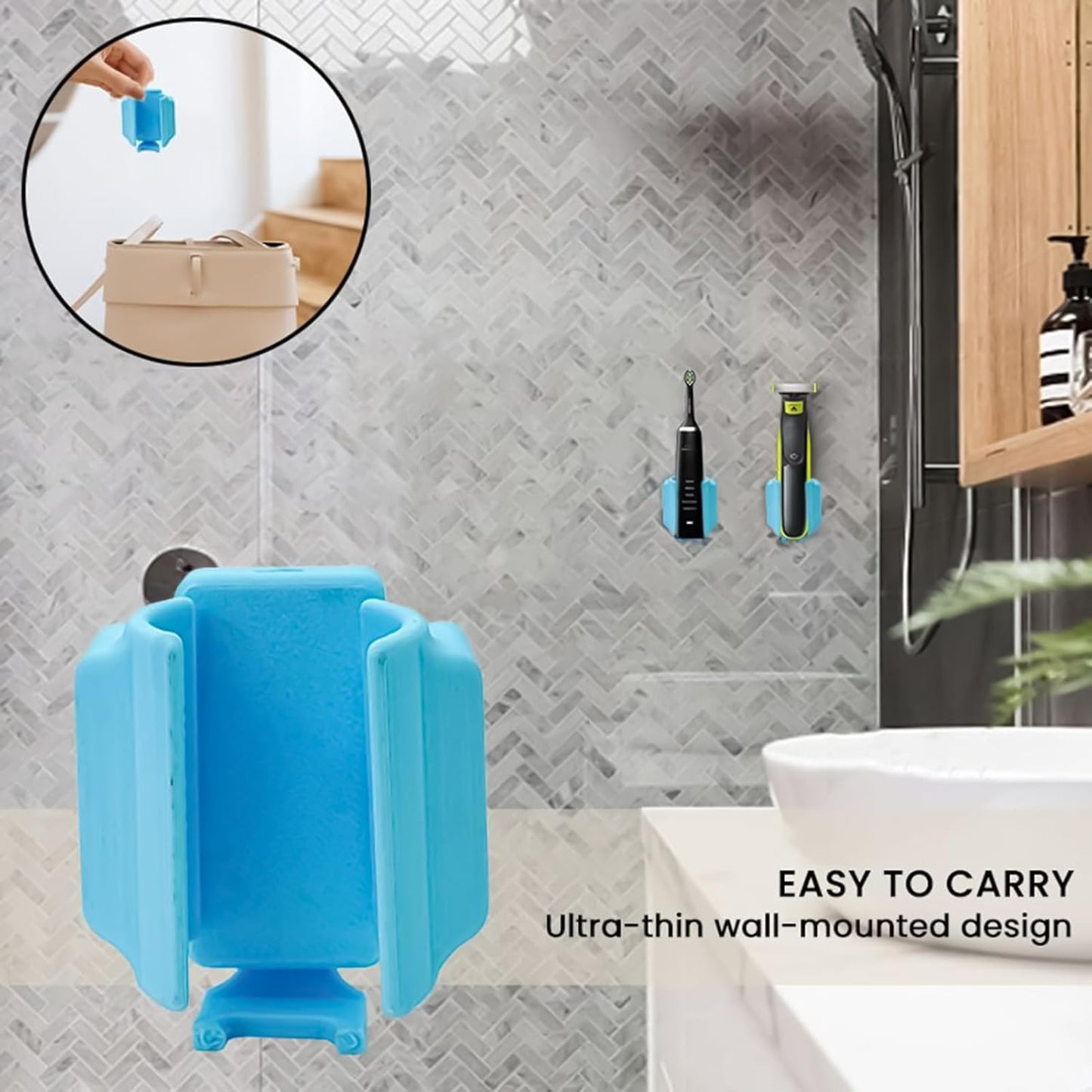Toothbrush Holder Wall Mounted, Toothbrush Organizer Stand, Multifunctional Adhesive Draining Container for Sink, Makeup Vanity, Rv, Home, Mirror, Counter, 1.97x1.57x2.36 Inches