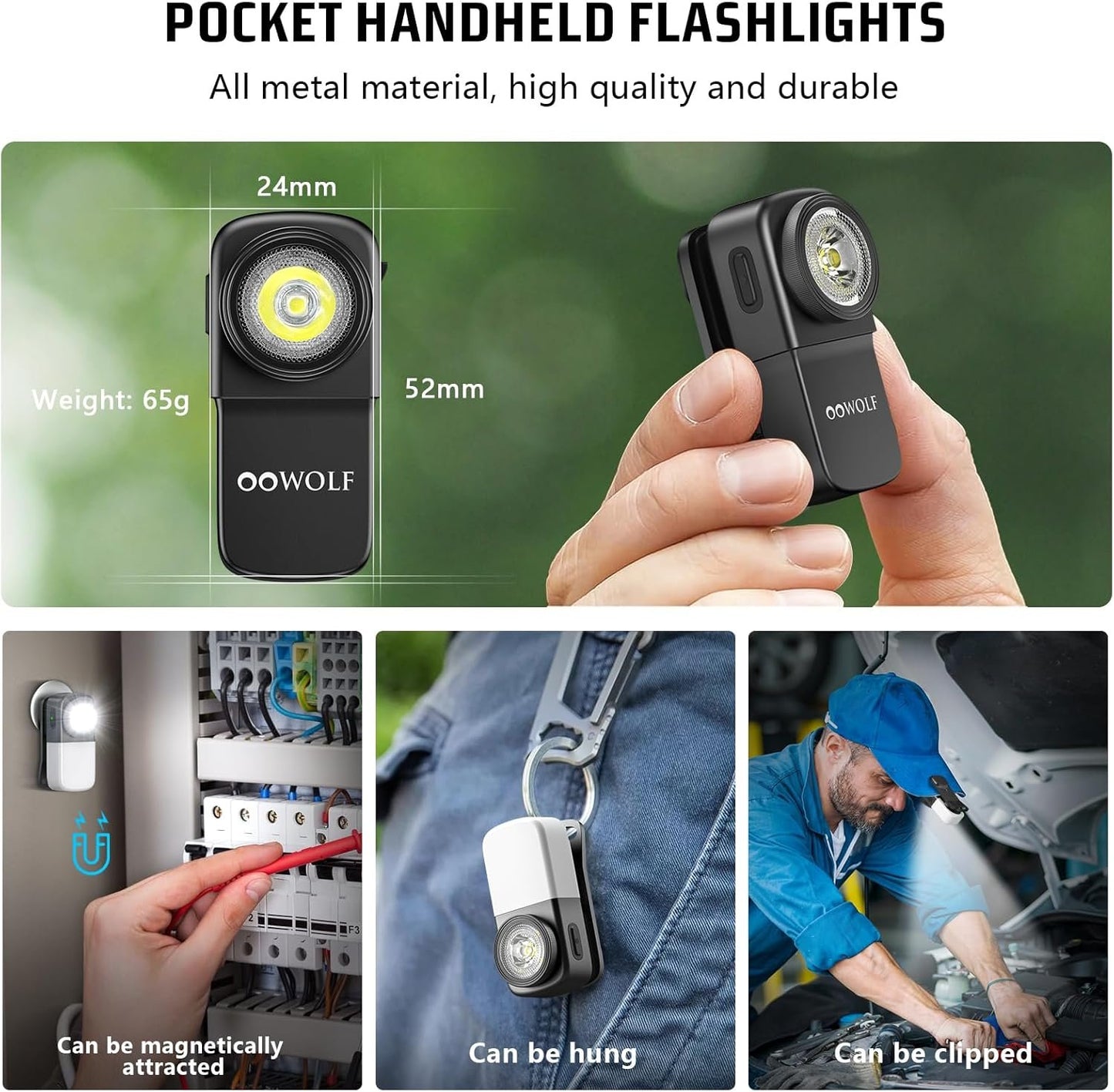 OOWOLF LED Flashlight Rechargeable Super Bright, EDC Flashlight with Flood, Red Light, Waterproof Pocket Light, Easy to Magnetic Attach and Clip-on for Hiking, Working and Daily Use, Camping Emergency