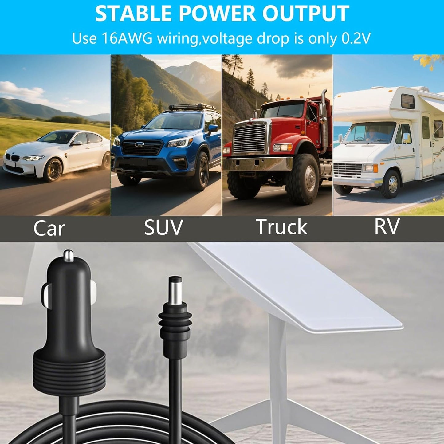 MAEZOE Starlink Mini 12V Adapter Car Charger, 3M/10FT Power Cable for Mini Starlink with Cigarette Lighter Plug Adapter, Heavy Duty 16AWG Waterproof DC Power Cord for Trucks and Cars