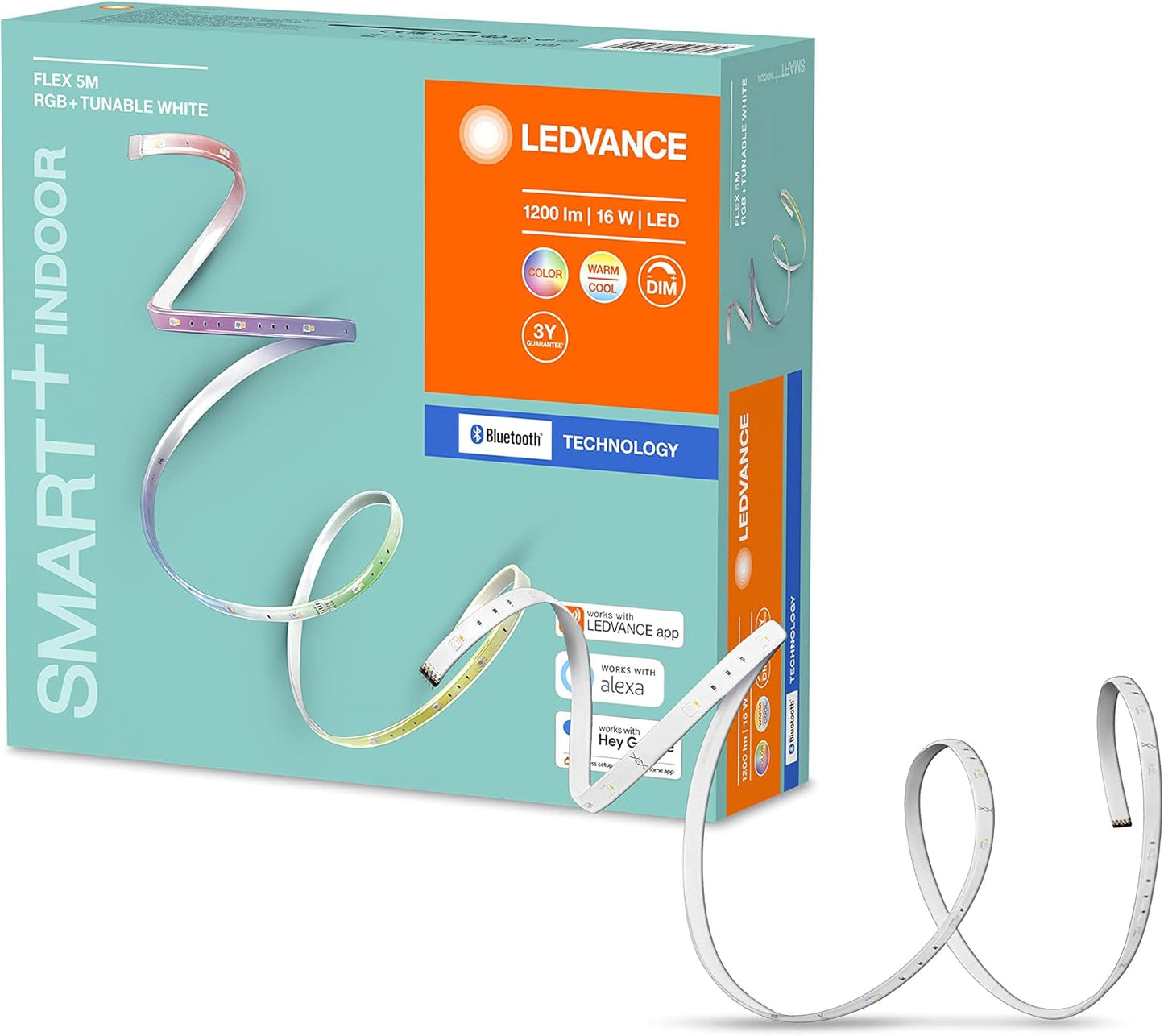 Ledvance Smart+ LED Strip, Bluetooth Technology for Indoor Use, 5 Metres Long, Changing Light Colour, 2000 - 6500 K, RGB Colours Changable, Controllable with Google and Alexa