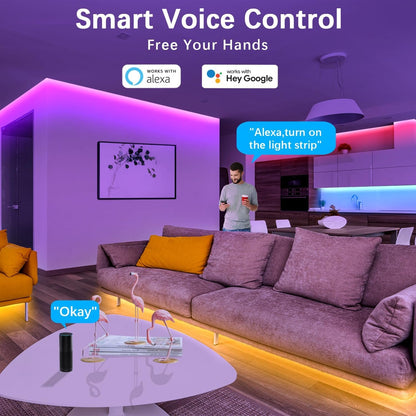 Cozylady WiFi LED Strip Lights 15m(2rolls of 7.5m), Smart RGB Light Strips Compatible with Alexa, Google Home, APP Control,Music Sync RGB Lights for Bedroom Children's Room Party Decor Gift