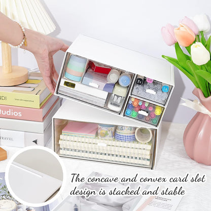 Desk Drawer Organizer, Transparent Makeup Organizer Storage Box with 4 Removable Plastic Drawers, Desk Storage and Accessories for Home Collection Cosmetics Office Bathroom Counter Dressing Table