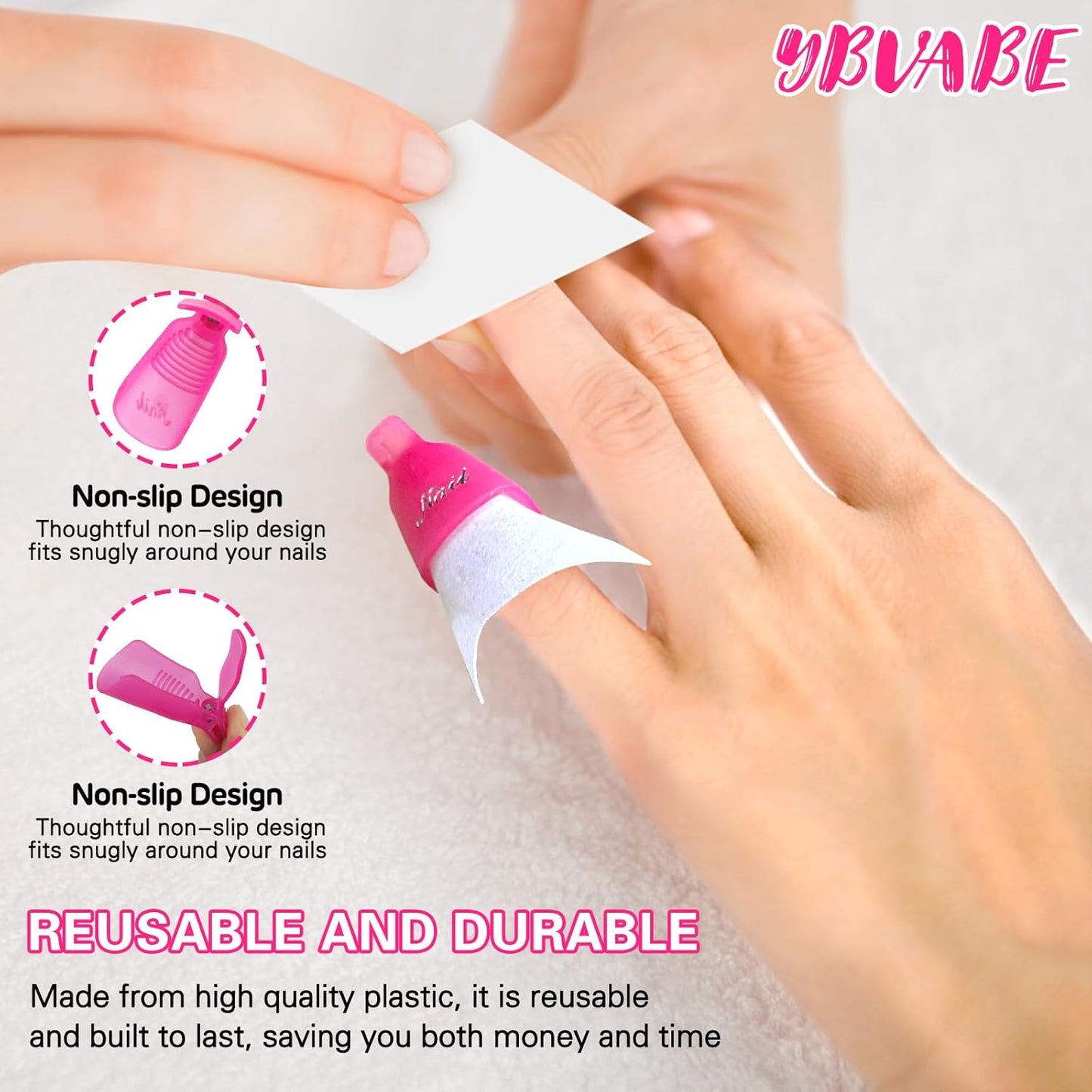 YBVABE Nail Polish Remover Kit - Complete Nail Care Solution for Fingernails & Toenails - Includes Professional Nail Clips - Nail Cotton Pads - Nail File Grits 100/180 - Cuticle Pusher & Nail Brush