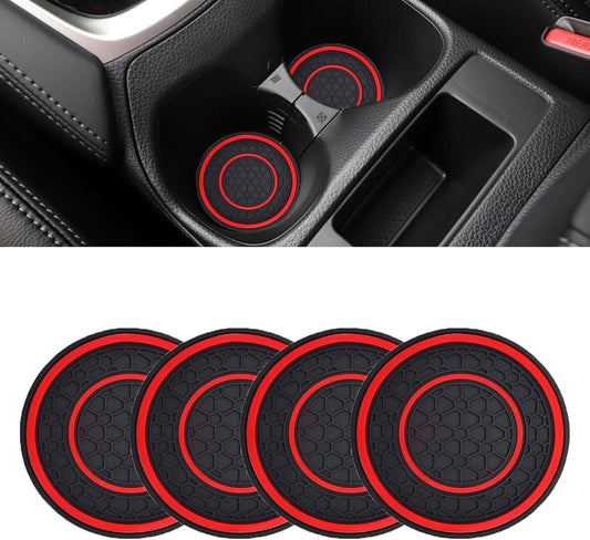 D-buy 4 Pcs Car Cup Holder Coasters, 7cm/2.75 inch Auto Non-Slip Anti Dust Cup Mats, Console Cup Holder Insert Coaster Auto Insulated Mats, Universal Interior Accessories for Most Cars(Red)