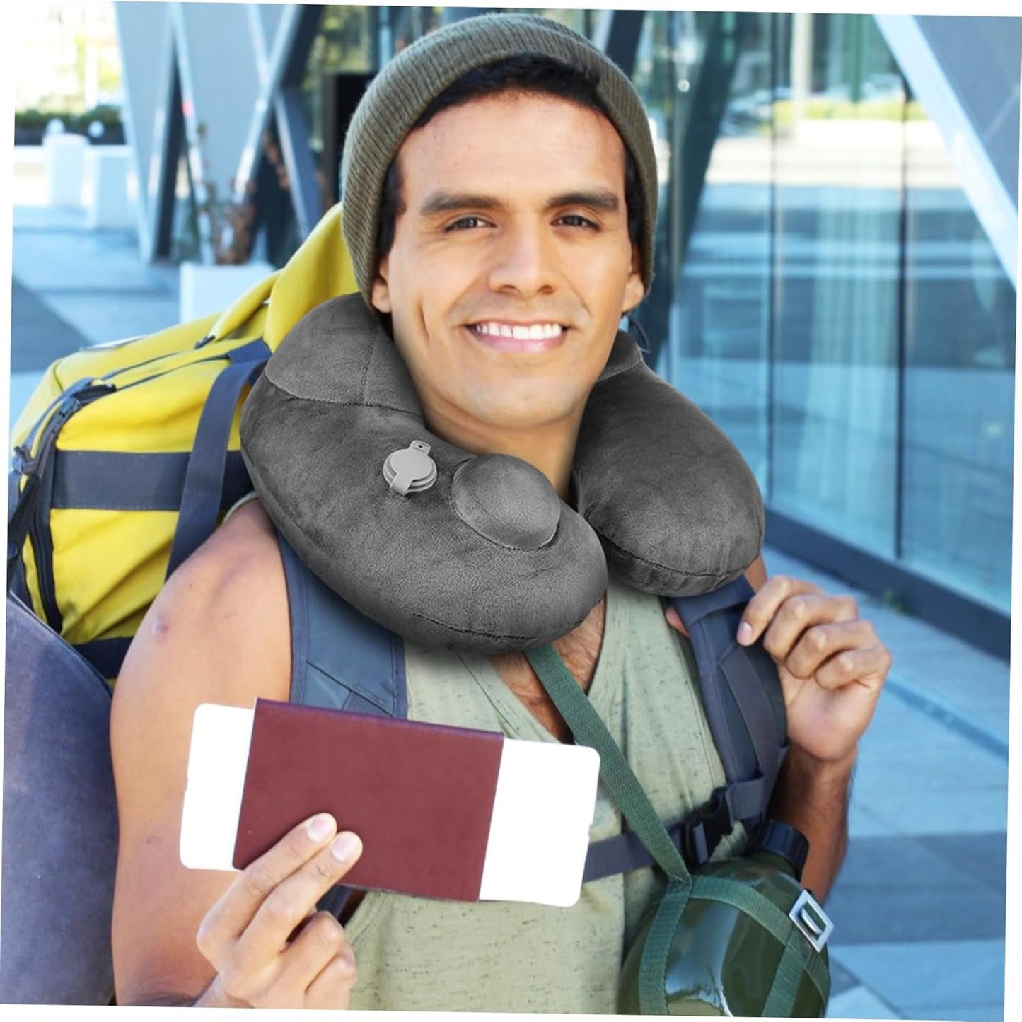 Didiseaon Inflatable U Shaped Travel Pillow Ergonomic Neck Support for Airplane Car Versatile Headrest for Office Home Use Comfortable Travel Essential