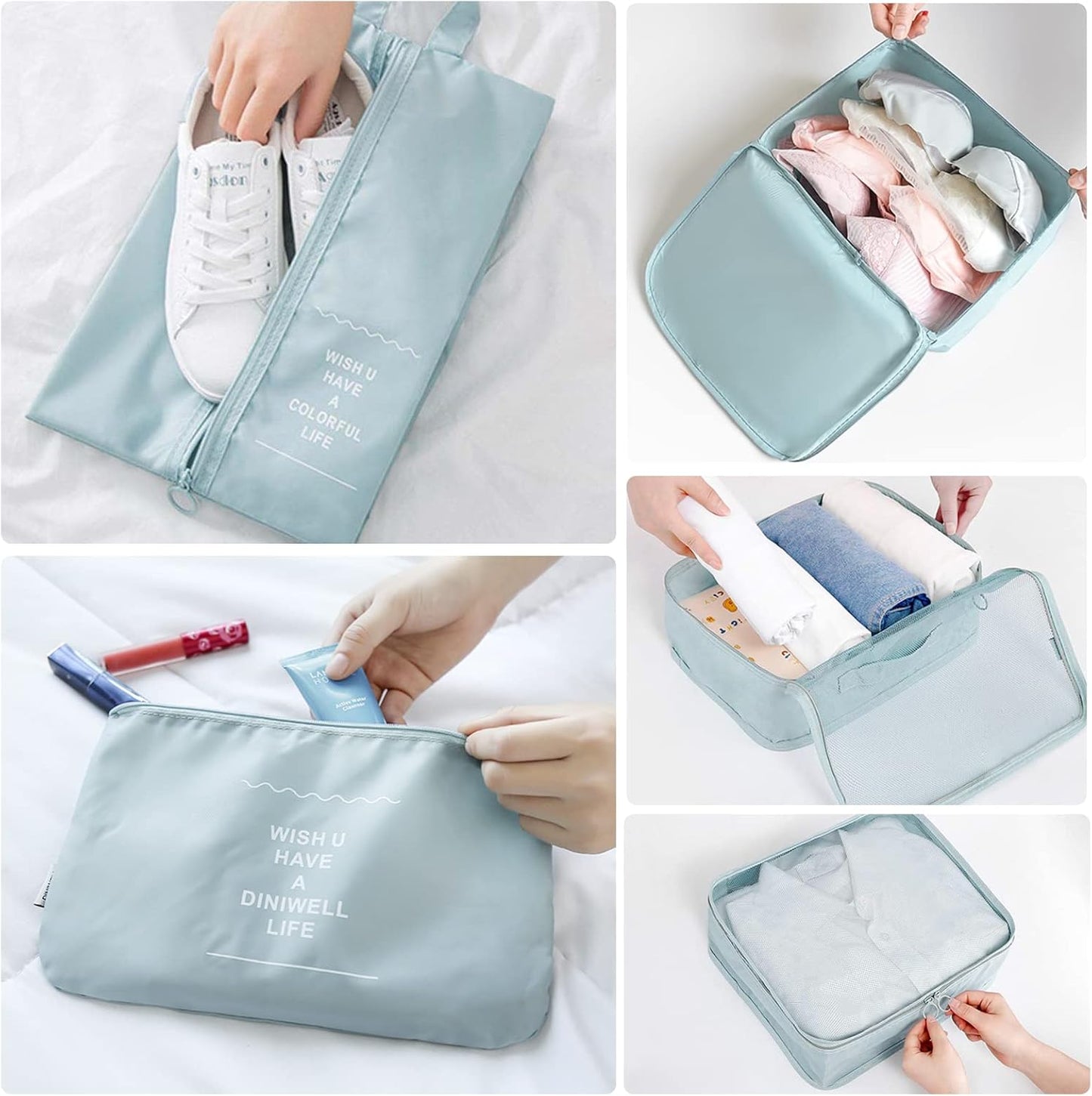 8 Pcs Suitcase Organizer, Multifunctional Waterproof Travel Suitcase Organizer Suitcase Organizer Shoe Bag Cosmetic Bag Organization System for Vacation, Travel